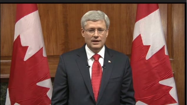 رئيس الحكومة الكنديّة ستيفن هاربر يوجّه رسالة إلى الكنديين بعد الاعتداء الذي تعرّض له البرلمان في اوتاوا في 22 تشرين الأول اكتوبر 2014