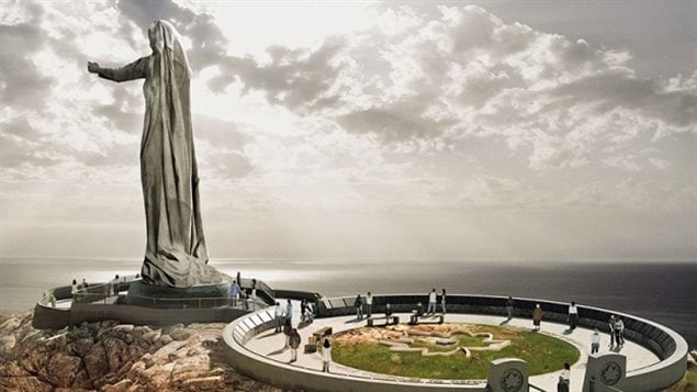 The proposed war memorial on the scenic Cabot Trail, includes an 18-metre tall statue of a woman with outstretched arms looking in the direction of the Canadian war memorial in Vimy Ridge, France