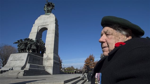Second World War veteran Ted Patrick at the start of the Remembrance Day ceremony today at the National War Memorial in Ottawa