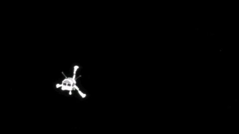 Le robot Philae amorçant sa descente de 7 heures vers la surface de la comète.
