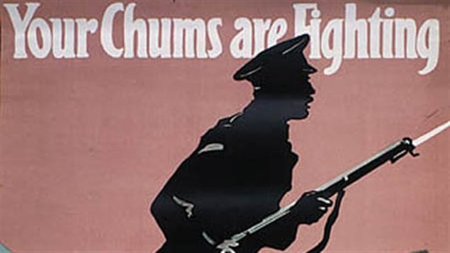 A section of one of 22 posters from WW1, part of an exhibit opening tomorrow at Montreal's Musee des Beaux Arts