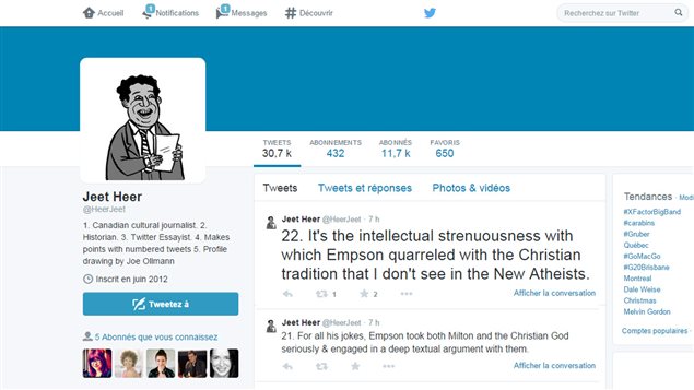 La page Twitter du journliste Jeet Heer La page Twitter du journliste Jeet Heer