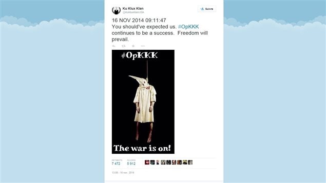 La cuenta Tuiter del KKK pirateada por Anonymous.