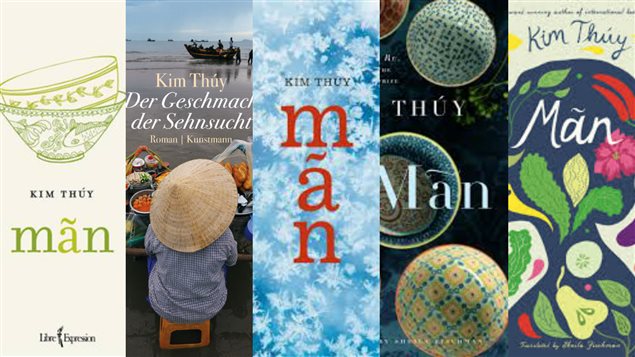 Les couvertures québécoise, allemande, suédoise, canadienne-anglaise et anglaise du roman Man, de Kim Thuy