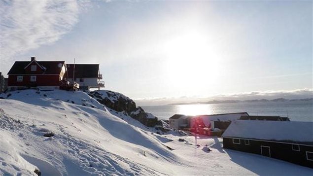 Houses are pictured overlooking Nuuk's old town in Greenland. 