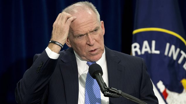 John Brennan, director de la CIA, en conferencia de prensa en el cuartel general de la agencia en Langley.