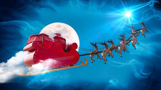 père Noël dans les airs et dans l'espace