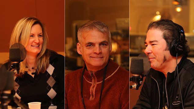 Isabelle Côté, directrice du Théâtre Aphasique, Pierre Crête, un des comédiens de la troupe, et l'auteur-compositeur-interprète Jamil Isabelle Côté, directrice du Théâtre Aphasique, Pierre Crête, un des comédiens de la troupe, et l'auteur-compositeur-interprète Jamil