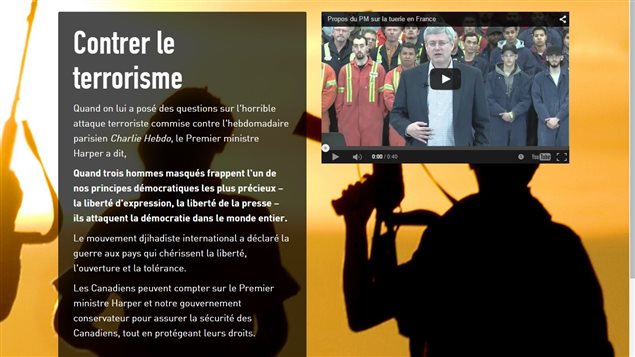Extrait d'une page web du Parti conservateur du Canada.