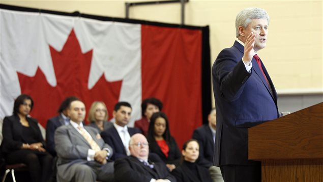 Le Premier ministre Stephen Harper à Richmond Hill en Ontario, lors de l'annonce de nouvelles mesures pour lutter contre le terrorisme et l’extrémisme.