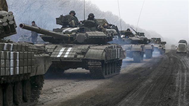 Des chars d’assaut près de Debaltseve, en Ukraine.