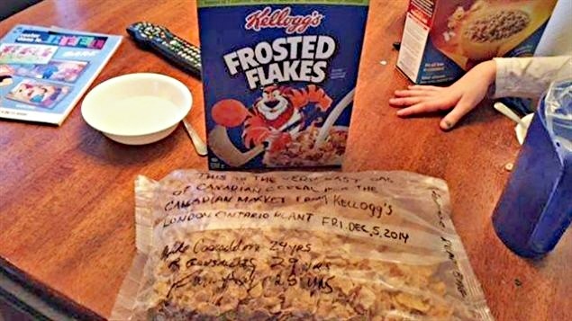 La dernière boîte de Frosted Flakes produite à London retrouvée à Timmins. La dernière boîte de Frosted Flakes produite à London retrouvée à Timmins.