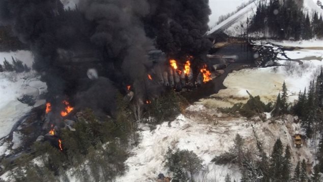 An aerial view of a CN train derailment site near Gogama, Ontario on March 7,2015.  It is the third oil-car derailment in a month, the second in the same area.