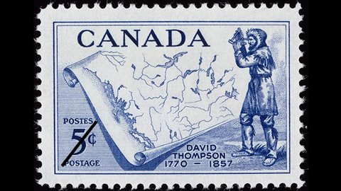 Timbre représentant le cartographe David Thompson (1957)