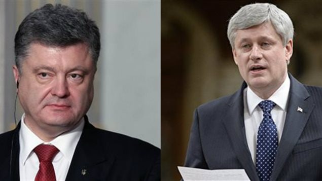 Le président de l'Ukraine Petro Porochenko  et le premier ministre canadien Stephen Harper