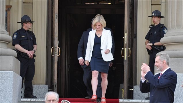Rachel Notley, stepping out as the 17th Premier and first left-leaning NDP leader, of the province of Alberta
