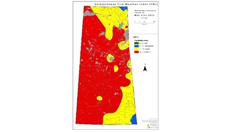 Earlier this week, almost all of the central prairie province of Saskatchewan was listed as having an extreme fire risk