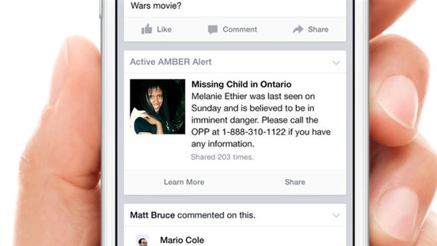 Les alertes Amber sur Facebook