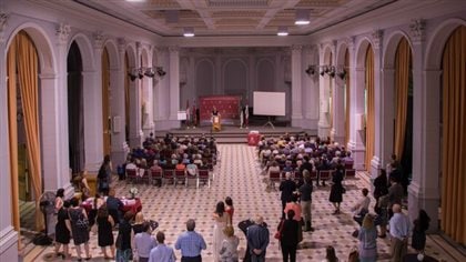 The inauguration ceremony inside the distinctive Tabaret Hall, with media and invited guests including federal ministers, representative of industry, experts in the field of ageing, and other stakeholders