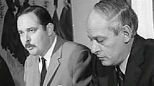 In this undated photo Jacques Parizeau sits with René Lévesque, founder of the separatist Parti Quebecois. Parizeau worked with several Quebec governments before becoming the PQ's finance minister in 1976.