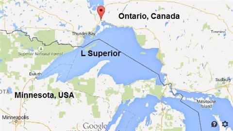 The new marine park is to the south of the town of Nipigon (red balloon) and east of Thunder Bay