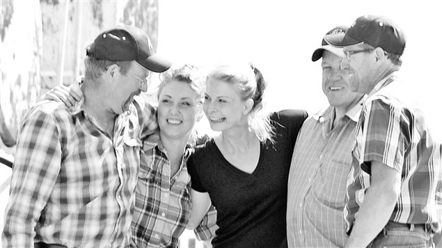 Camelina farmers, the Three Farmers are Dan Vandenhurk left, daughters Elysia and Natasha, Ron Emdy and Colin Rosengren, are putting camelina oil on the map, literally!