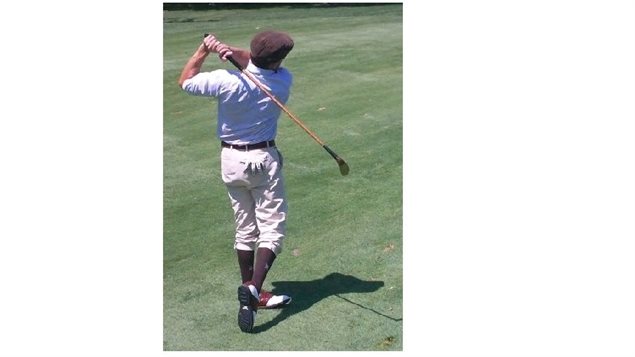 Looking quite dapper in saddle shoes, plus fours and cap, GHSC member Jeff Pineo displays good form in Sarnia Ontario in July 2012