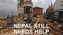 A reminder on the goodnesstv.org website. We see rubble surrounding a pair of damaged buildings. On the photo are the words