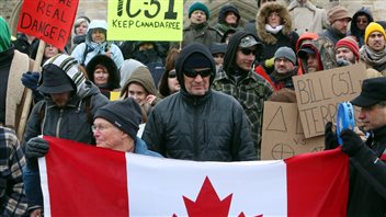 Demonstrators gathered on Parliament Hill on March 14, 2015 to protest the anti-terrorism legislation and the broader powers it would give to security services.