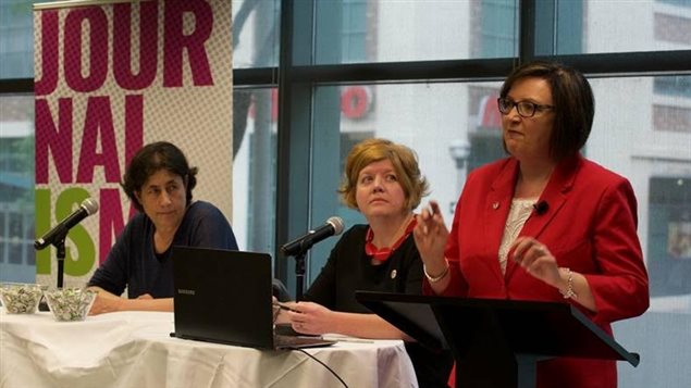 From left, columnist Chantal Hebert, reporter Mary Agnes Welch and union director Lana Payne launched the JournalismIs campaign Friday, June 12, 2015.