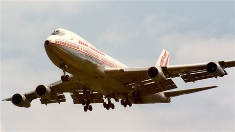 The actual Air India plane seen here landing at Hathrow Airport on June 10, 1985 just two weeks before its fatal flight