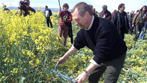 José Bové détruisant des plants de colza modifiés génétiquement