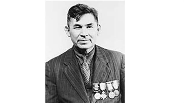 Francis Pegahmagabow in 1945 while attending a conference in Ottawa where the National Indian Government was formed.