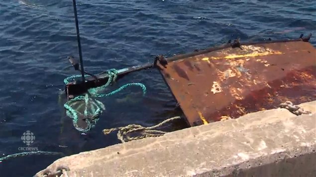 Only a tiny portion of the ship remains visible after the ship sank at the dockside in Shelburne. Cause of the sinking is not known