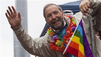 Opposition New Democratic Party Leader Thomas Mulcair was one of several politicians taking part in Toronto’s Pride Parade. 