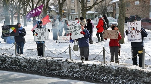 Protesters in February in Hamilton called for an inquiry into the country's missing and murdered aboriginal women. 
