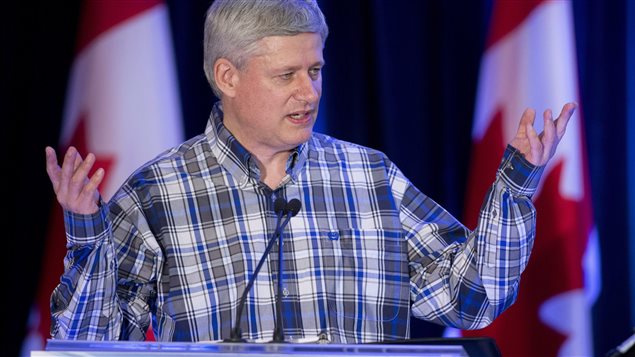 Le premier ministre canadien Stephen Harper au Stampede de Calgary dans l,ouest canadien mardi.
