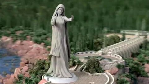 Small scale mock-up of the Never Forgotten National Memorial Foundation wants to build a $25 million statue to Canada's war dead that would be 24 metres high and feature a woman with her arms outstretched toward Europe. There would also be a souvenir shop and restaurant