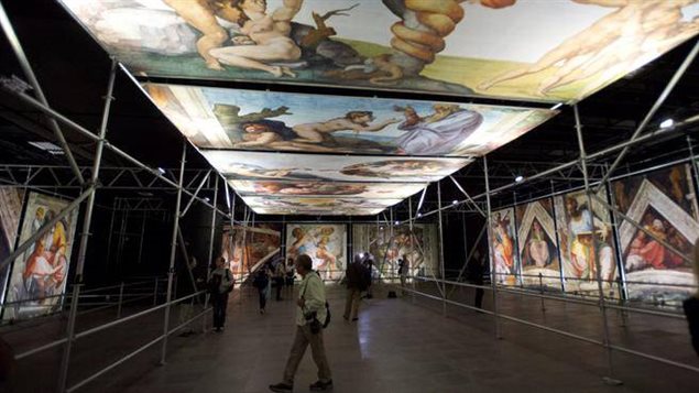 It's not quite the Sistine chapel, but media get a preview of the photo reproductions of Michelangelo’s masterpieces in that chapel yesterday in Montreal.