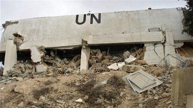 July 26, 2006 photo shows partial remains of the UN observer base at Khiam