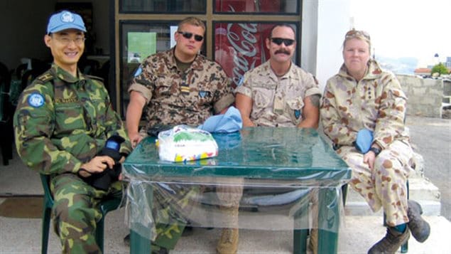 L-R Major Du Zhaoyu, (killed) Lieutenant Jarno Mäkinen (killed), Major Paeta Hess-von Kruedener(killed) and Major Matina Jewell (evacuated JUly 17 with Iriah commander Pat Dillon) The Austrian officer who replaced her was killed in the July 25th 