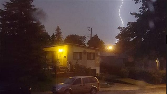 One of the hundred lightning strikes that lit the sky last night in the Montreal region.