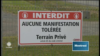 The town of Sainte-Perpétue has put up signs saying it will not tolerate protests.