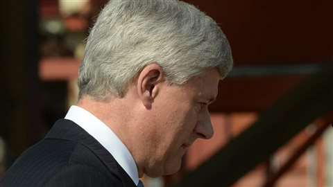 Stephen Harper était de passage aux chantiers maritimes de Vancouver, le 12 août.