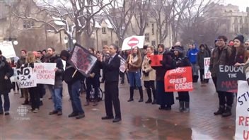 Students at the University of Saskatchewan demanded free tuitions in March 24, 2015.