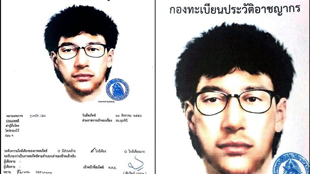 La policía tailandesa difundió un retrato robot del principal sospechos del atentado en Bangkok.