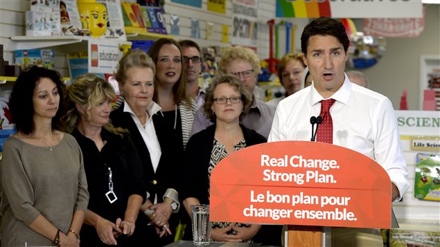 Justin Trudeau lors de son point de presse à Newmarket, en Ontario.