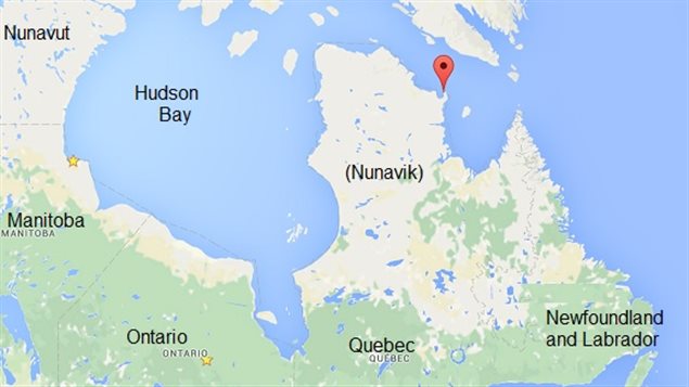 The prototype houses are being built in the community of Quaqtaq (red pointer)