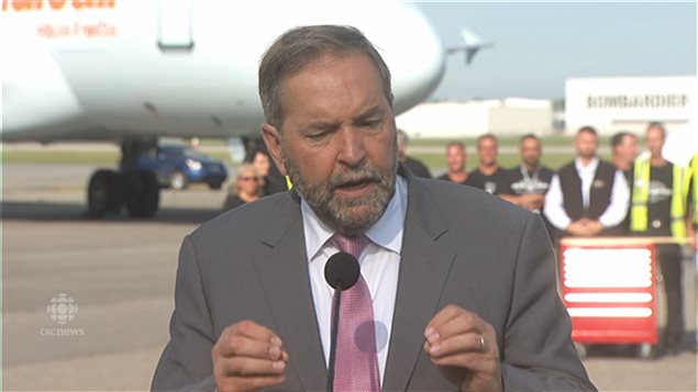 NDP leader Tom Mulcair promises $160-million for aerospace companies if he is elected prime minister.