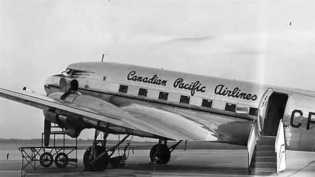 The ill-fated DC-3 (converted C-47) pictured at Bagotville Quebec by Guy Allard in 1947